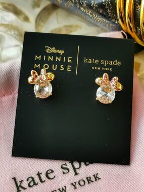Kate Spade Disney Minnie Mouse Gold Clear Stud Earrings NEW